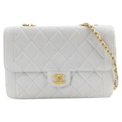 Chanel Classic Flap 1996 White Leather 24k Gold Plated Giant CC Logo