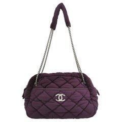 Chanel Nylon Bubble Striped Quilt Accordion Flap Bag Purple