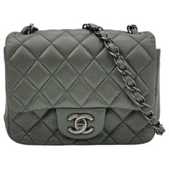 Chanel Classic Flap Square 2014 Metallic Grey Lambskin Leather Bag