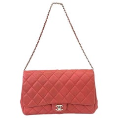Chanel Envelope Clutch with Chains 2013 Shoulder Bag Coral Red Caviar Leather