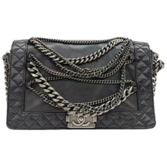 Chanel Enchained Boy Bag 2012 Black Leather Medium Flap Bag