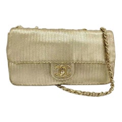 Chanel Metallic Lambskin Laser Cut Medium Gold Classic Flap Bag