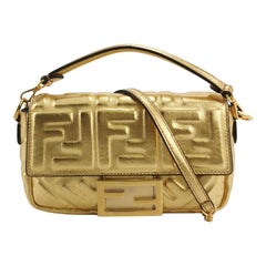 Fendi Baguette Mini Gold Nappa Leather Crossbody Bag