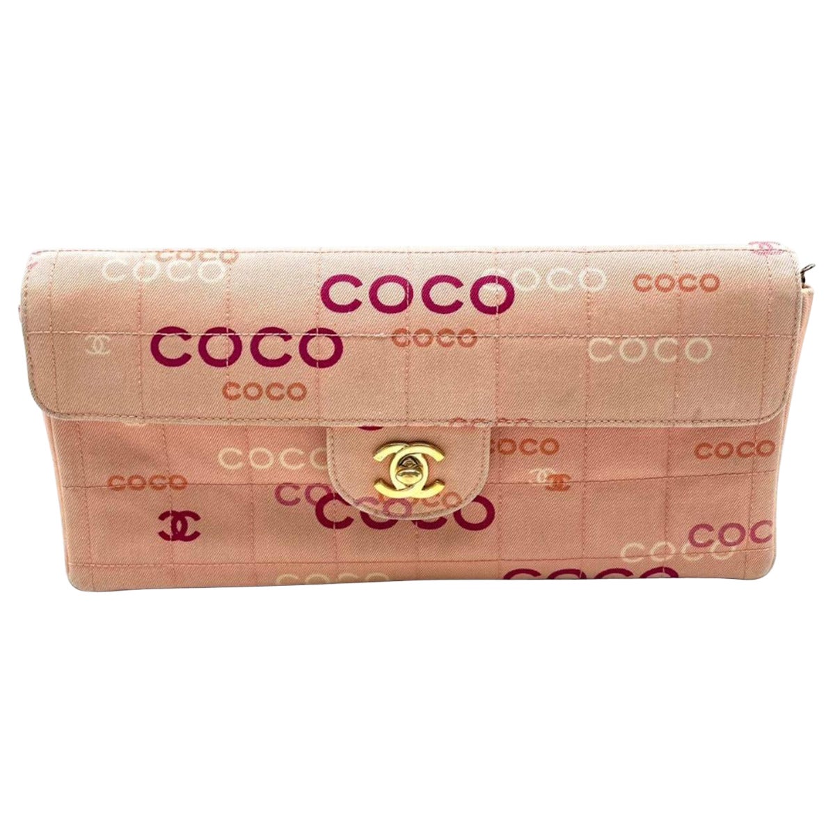 Chanel East West Chocolate Bar Pink Denim with Coco Prints