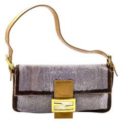 FENDI Baguette Lilac Purple Glitter beads and Gold Leather