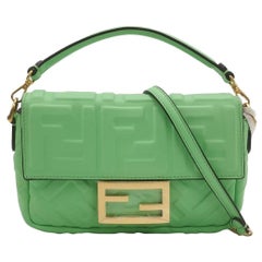 Fendi Baguette Mini Green Nappa Leather Crossbody Bag
