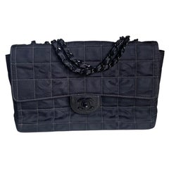 Chanel So Black Canvas Classic Flap 2002 Ice Cube Chocolate Bar Shoulder Bag