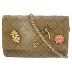 Chanel Wallet on Chain Khaki Quilted Canvas Coco Cuba Charms 2017