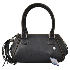 CHANEL Calfskin Leather Tassel Medium Black Bowler bag