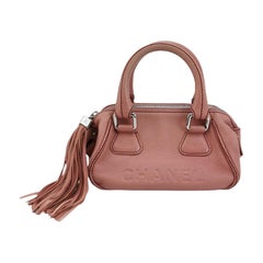 CHANEL Calfskin Leather Tassel Small Pink Bowler Bag