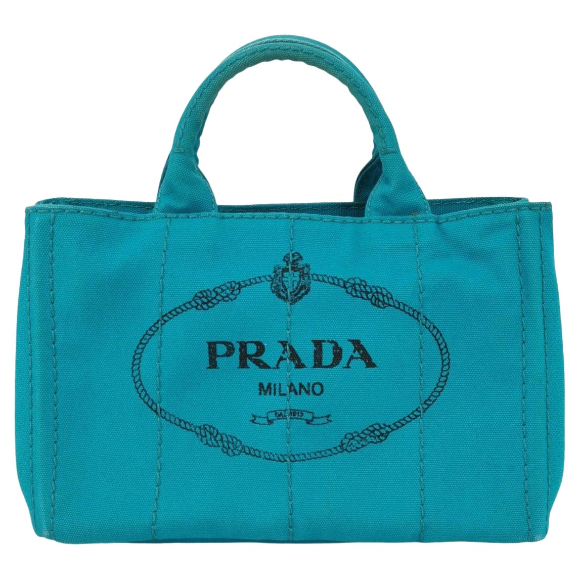 Prada Canape Canvas Tote Small Blue Top Handle Bag