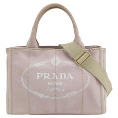 Prada Canape Canvas Tote Pequeño Bolso de Asa Superior Rosa con Correa