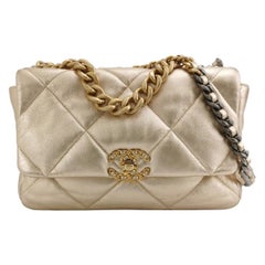 Chanel 19 Bag Medium 2021 Light Gold Crossbody Bag Dual Color Chain