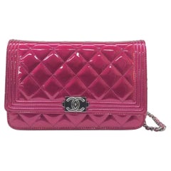 Chanel Boy WOC Wallet on Chain Half Flap 2014 Pink Patent Leather