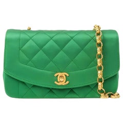Chanel Diana Flap Bag 1990 Mini Green Silk Satin Bijou Chain