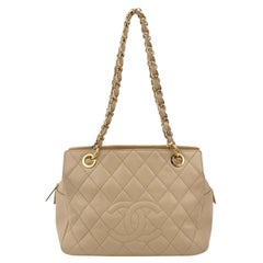Chanel Petite Shopping Tote PST 2011 Beige Kaviar Leder Kette Einkaufstasche