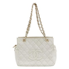 Chanel PST Petite Shopping Tote 2002 White Caviar Leather Chain Bag