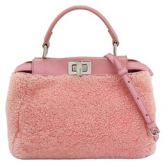 Fendi Peekaboo Small Pink Leather and Shearling Crossbody Bag