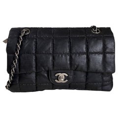 CHANEL Nylon Square Quilted Flap Bag Black Puffer Curved Bottom