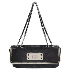 Chanel East West Mademoiselle Flap Bag 2008 Medium Black Leather Shoulder Bag