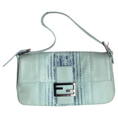 Fendi Baguette Blue Teal Python-skin Leather Shoulder Bag