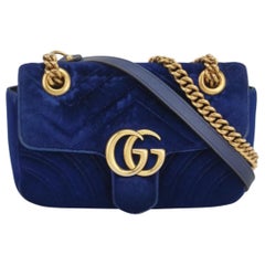 Gucci Marmont Mini Flap Navy Velvet Handbag