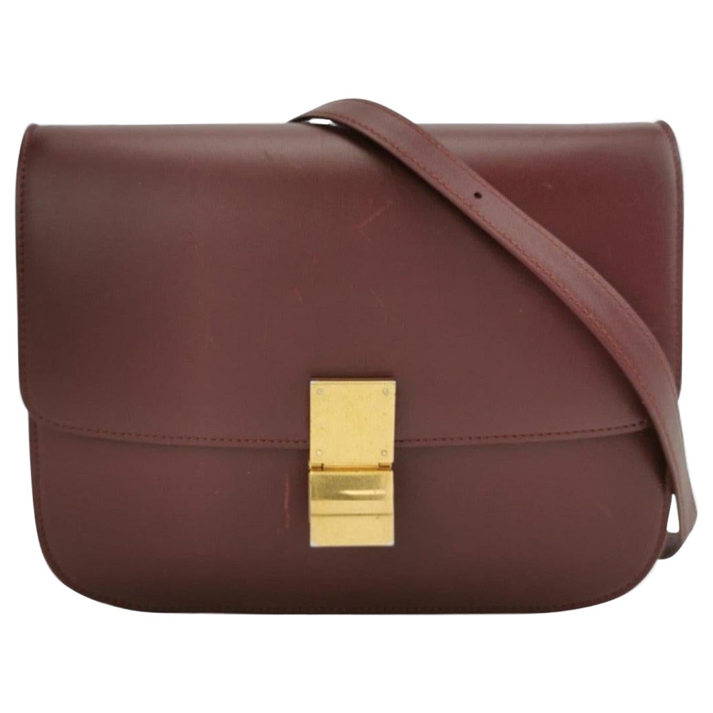 CELINE Classic Flap Burgundy Box Leather crossbody bag For Sale