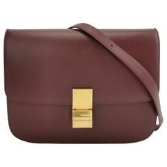 CELINE Bolso cruzado Classic Flap Burgundy Box Leather