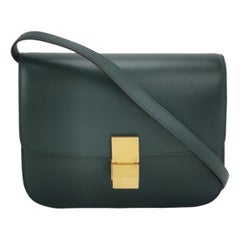 CELINE Classic Box Flap Dark Green Leather crossbody bag