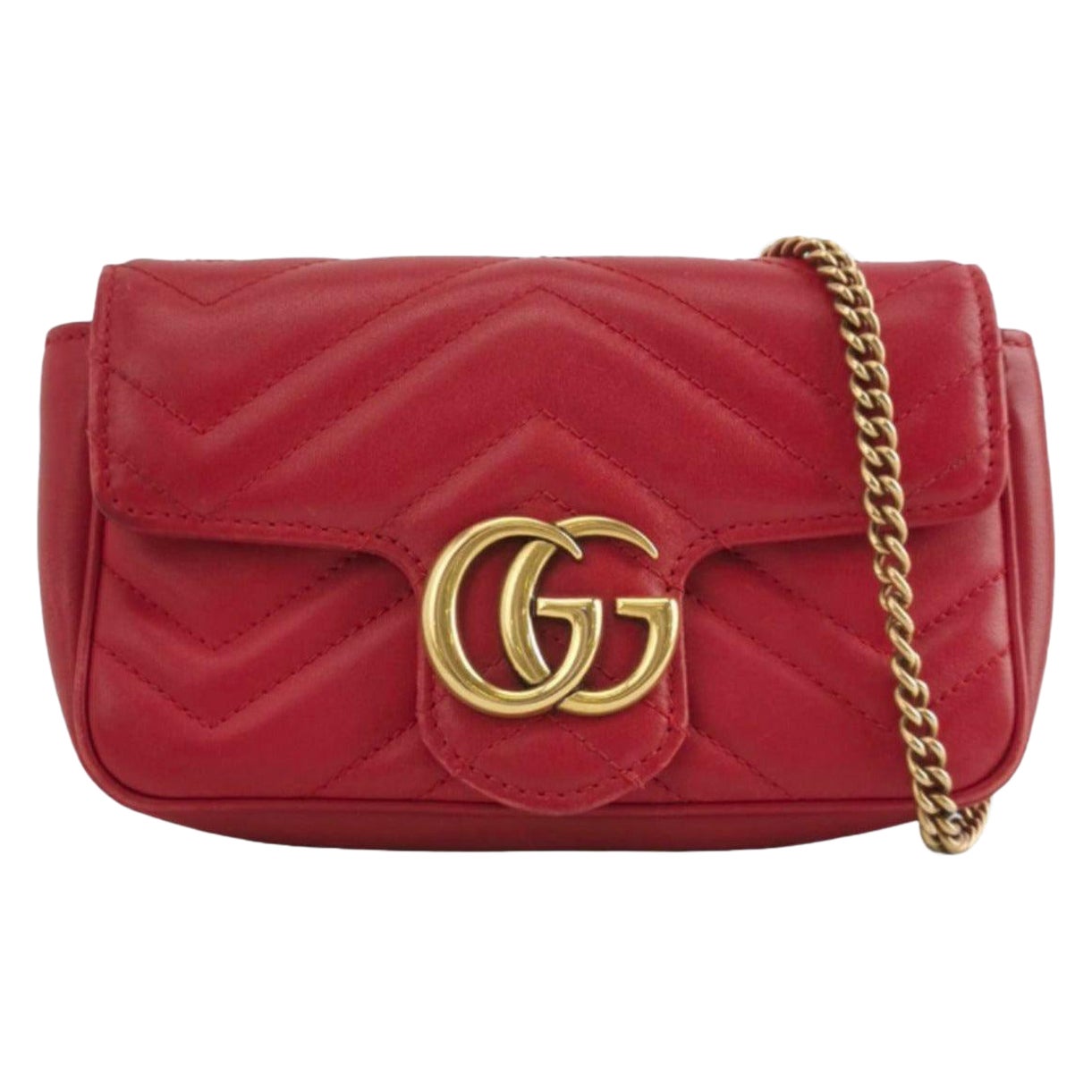 Gucci Marmont Super Mini Flap Leather Bag Red Leather For Sale