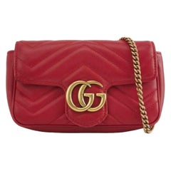 Gucci Marmont Super Mini Flap Leather Bag Red Leather