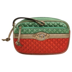 Gucci Red Green Mini Metallic Laminated Trapuntata Leather Horsebit Clutch Pouch