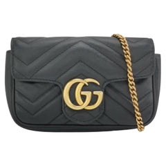 Gucci Marmont Super Mini Flap Leather Bag Black Leather