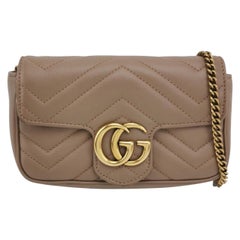 Gucci Marmont Super Mini Flap Leather Bag Beige Leather