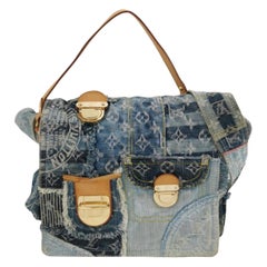 Sac messager Louis Vuitton Postie Patchwork Monogram Denim Bleu