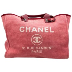 Chanel Deauville Tote 2011 Medium Red Denim Top Handle