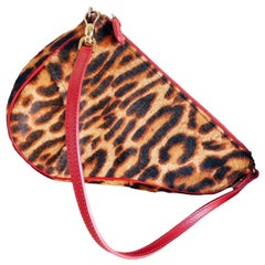 Dior Saddle Vintage Classic Leopard Print Ponyhair Calfskin leather red strap