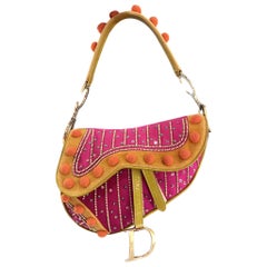 Edition limitée John Galliano era Dior Saddle bag avec pompons et perles