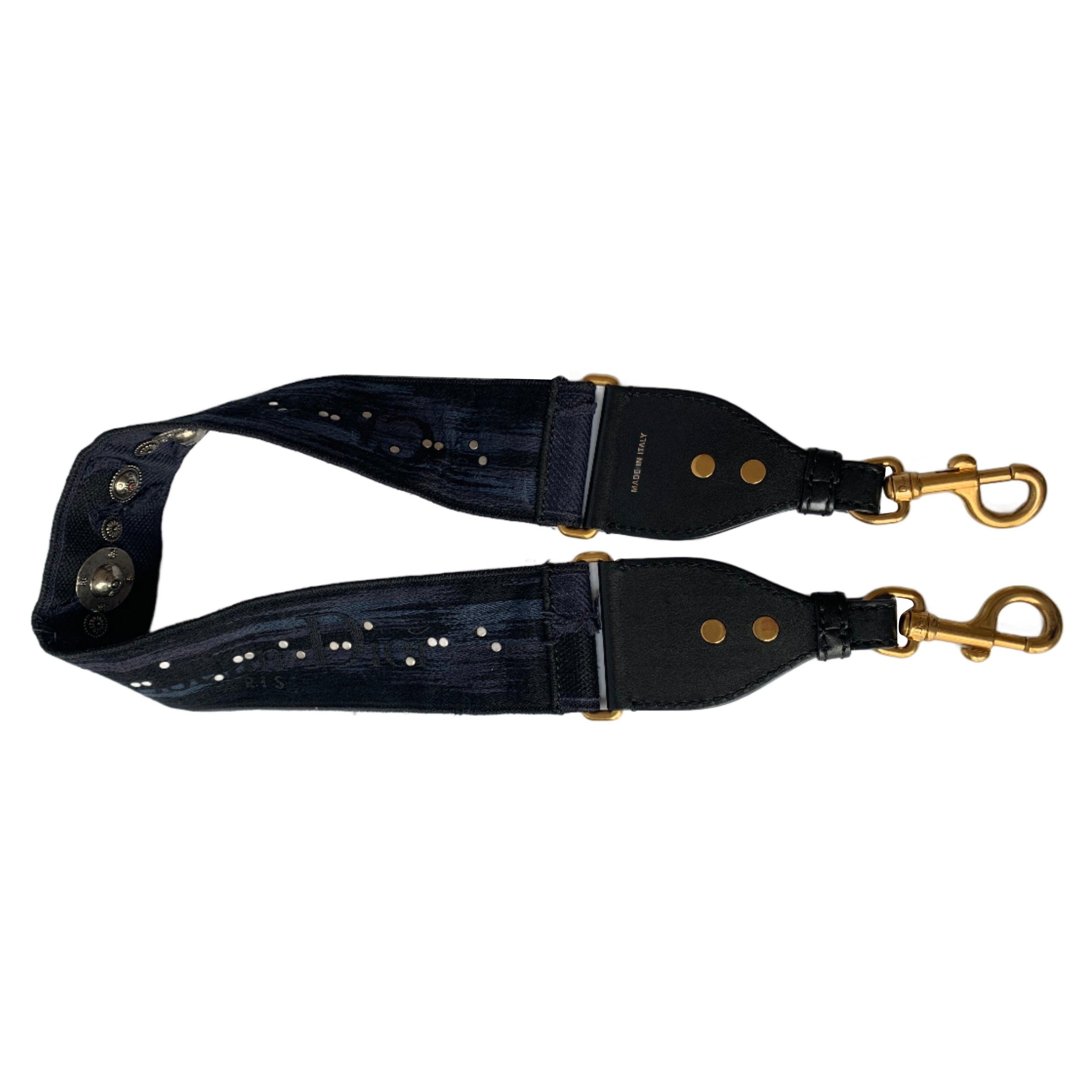 Dior Saddle Strap Navy canvas with Dior Logo and Metal