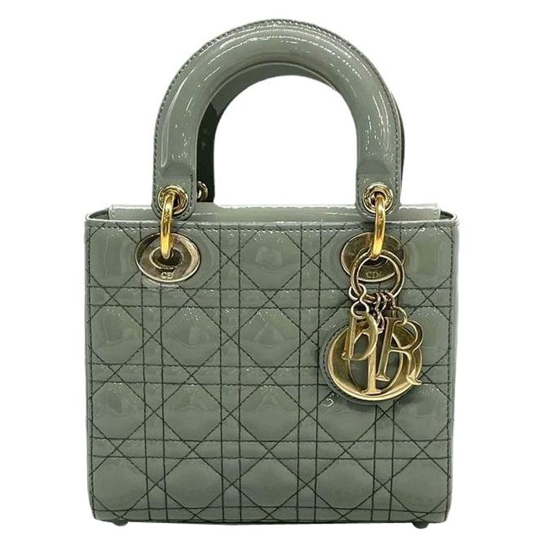 Lady Dior Small Grey Patent Leather with Strap For Sale
