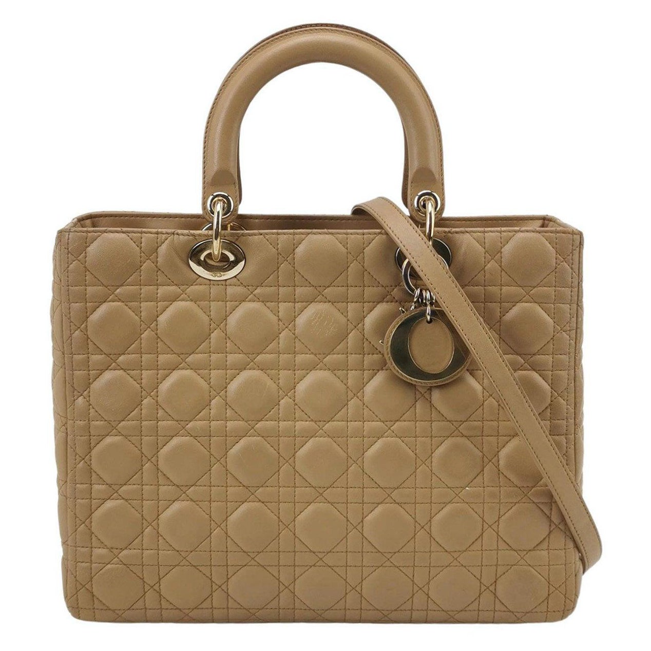 Lady Dior Large Bag Beige Lambskin Cannage Leather For Sale