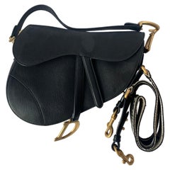 Dior Saddle Black Medium Grained Leather Handbag with Gold Hardware with Strap