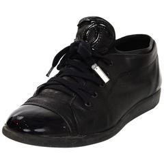 Chanel Black Leather CC Sneakers sz 38 w/DB 12