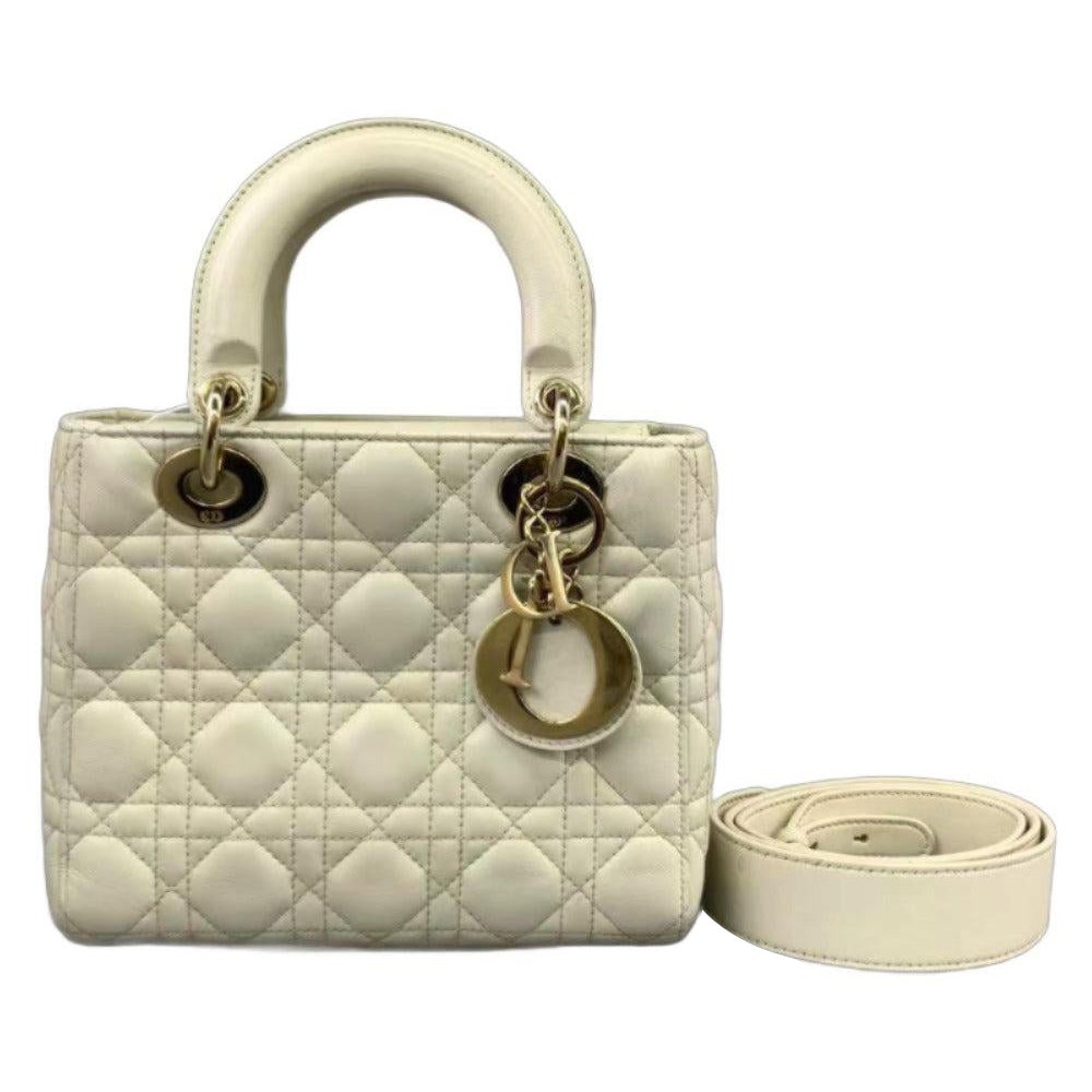 Lady Dior Small My Abcdior White Ecru Lambskin Cannage Leather For Sale ...