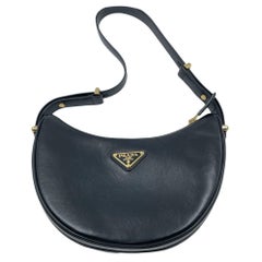 Prada Arqué black calfskin leather shoulder bag Crescent Moon Shape