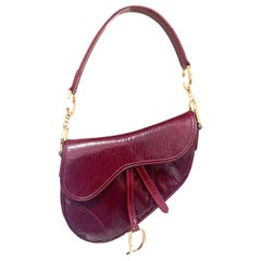 Dior Saddle Mini Vintage Shoulder Bag Burgundy Patent Leather