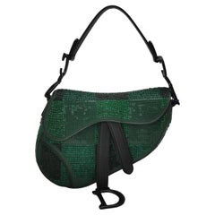 Dior Saddle Mini 2019 Black and Green Beaded Shoulder Bag