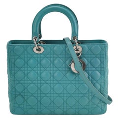 Lady Dior Large Bag Teal Blue Lambskin Cannage Leather
