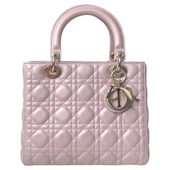 Lady Dior Medium Handbag Pearlescent Pink Cannage Leather Gold Hardware