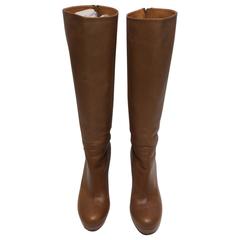 Gucci Camel Leather Knee High Boots